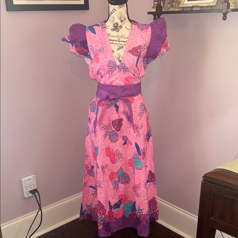 CELINA MOON Pink and Purple Midi Dress